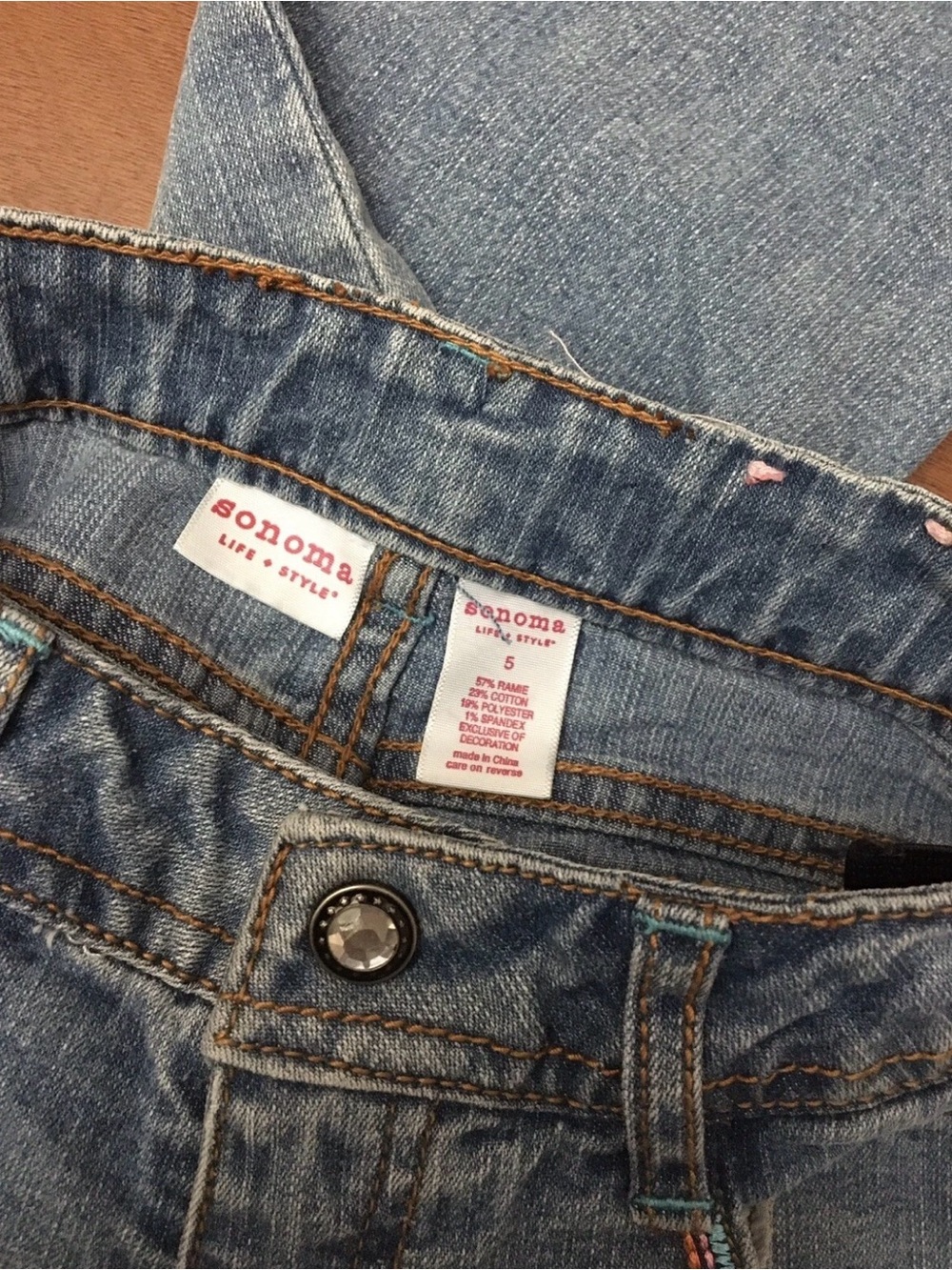 Sonoma Jeans Capri Girls Size 5 Adjustable Waist Embroidered Floral Butterfly - Picture 7 of 7
